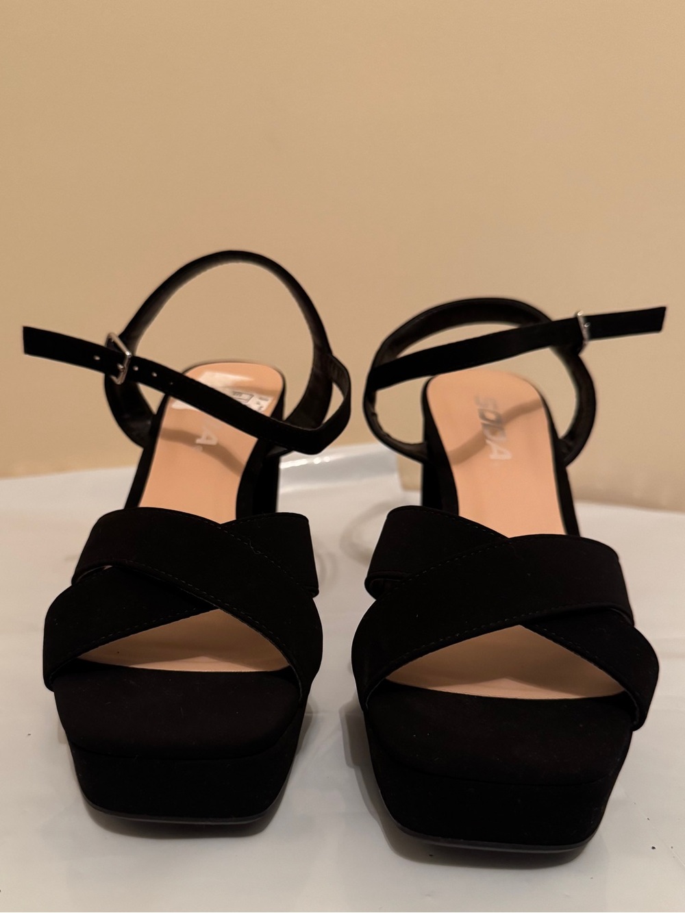 SODA-MANNER Women Ankle
Strap PLATFORM Sandal X NUBUCK 3.2" Hi-Chunky Block Heel